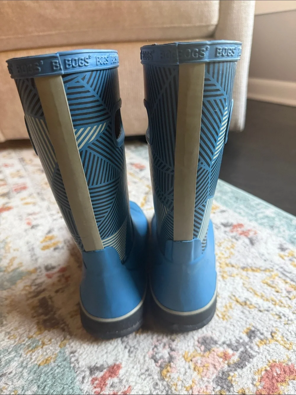 Bogs Blue Geometric-Print Kids Rain Boots